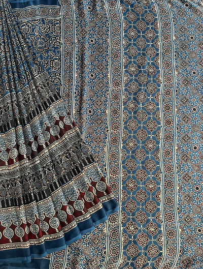 SINDHU-SUDHA: HANDBLOCK AJRAKH MODAL SILK SAREE