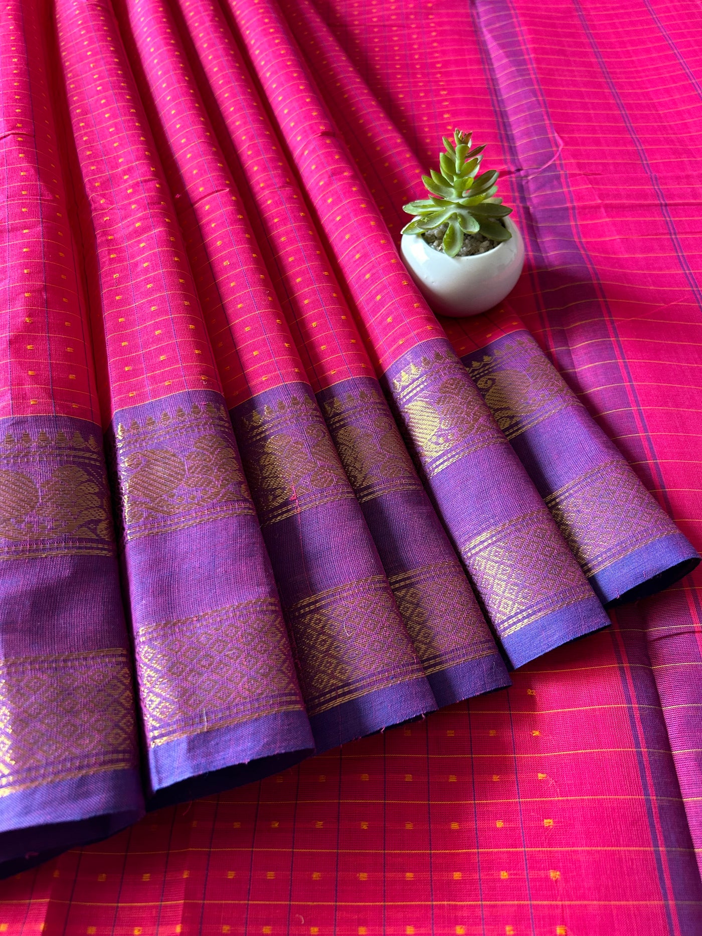 Ragini:KANCHIPURAM PURE COTTON SAREE WITH BODERS.