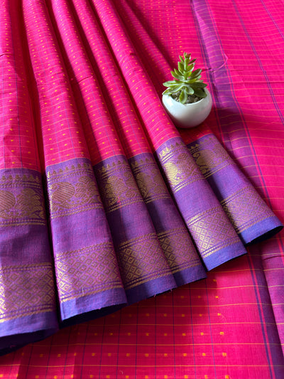 Ragini:KANCHIPURAM PURE COTTON SAREE WITH BODERS.