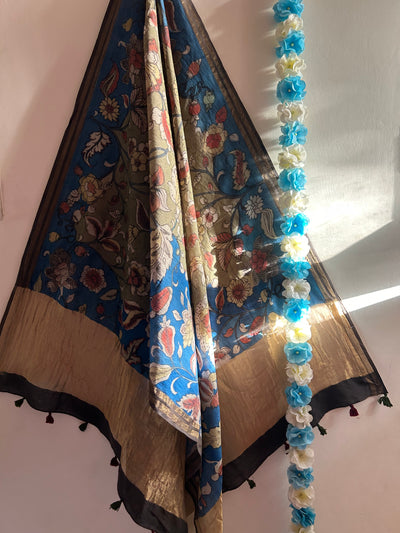 KUMUDINI :Hand-drawn & Hand- Painted  Penkalamkari chanderi dupatta