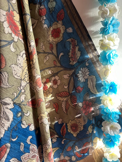 KUMUDINI :Hand-drawn & Hand- Painted  Penkalamkari chanderi dupatta