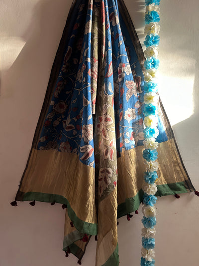 RIDHIMA :Hand-drawn & Hand- Painted  Penkalamkari chanderi dupatta