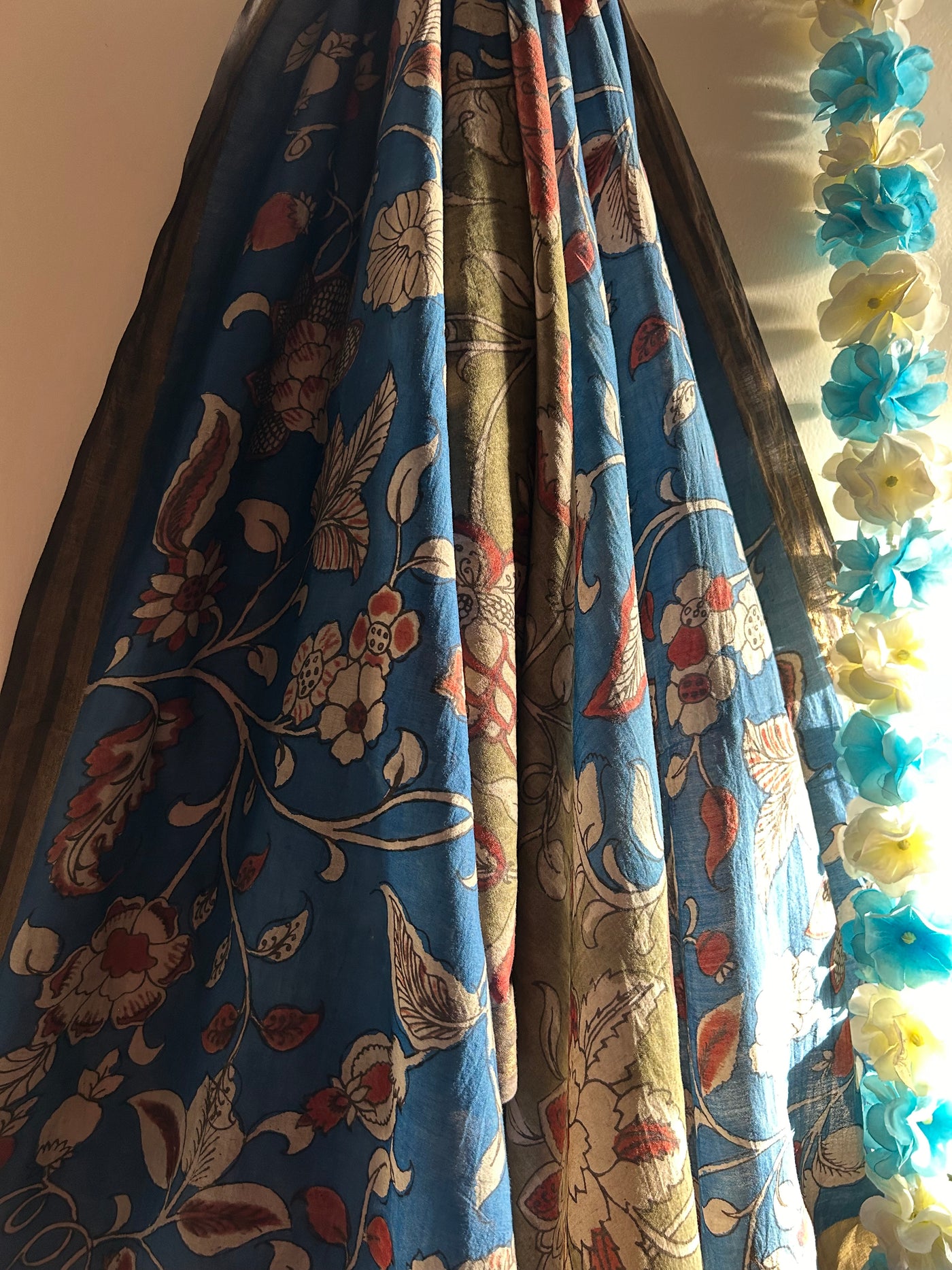 RIDHIMA :Hand-drawn & Hand- Painted  Penkalamkari chanderi dupatta