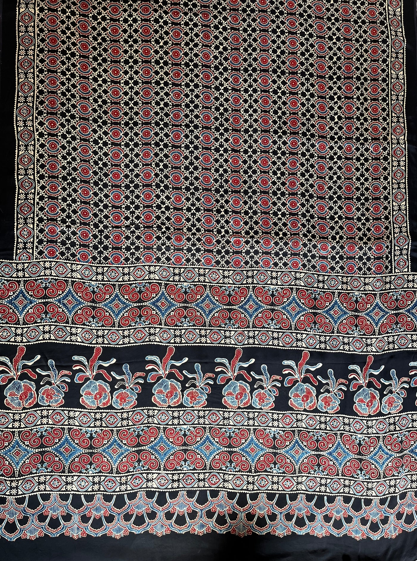 Roshandani: CREAM,HANDBLOCK AJRAKH MODAL SILK SAREE