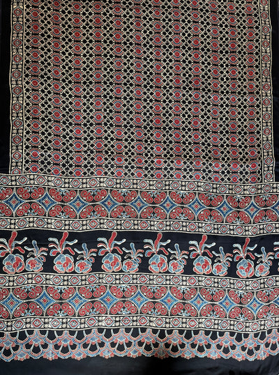 Roshandani: CREAM,HANDBLOCK AJRAKH MODAL SILK SAREE