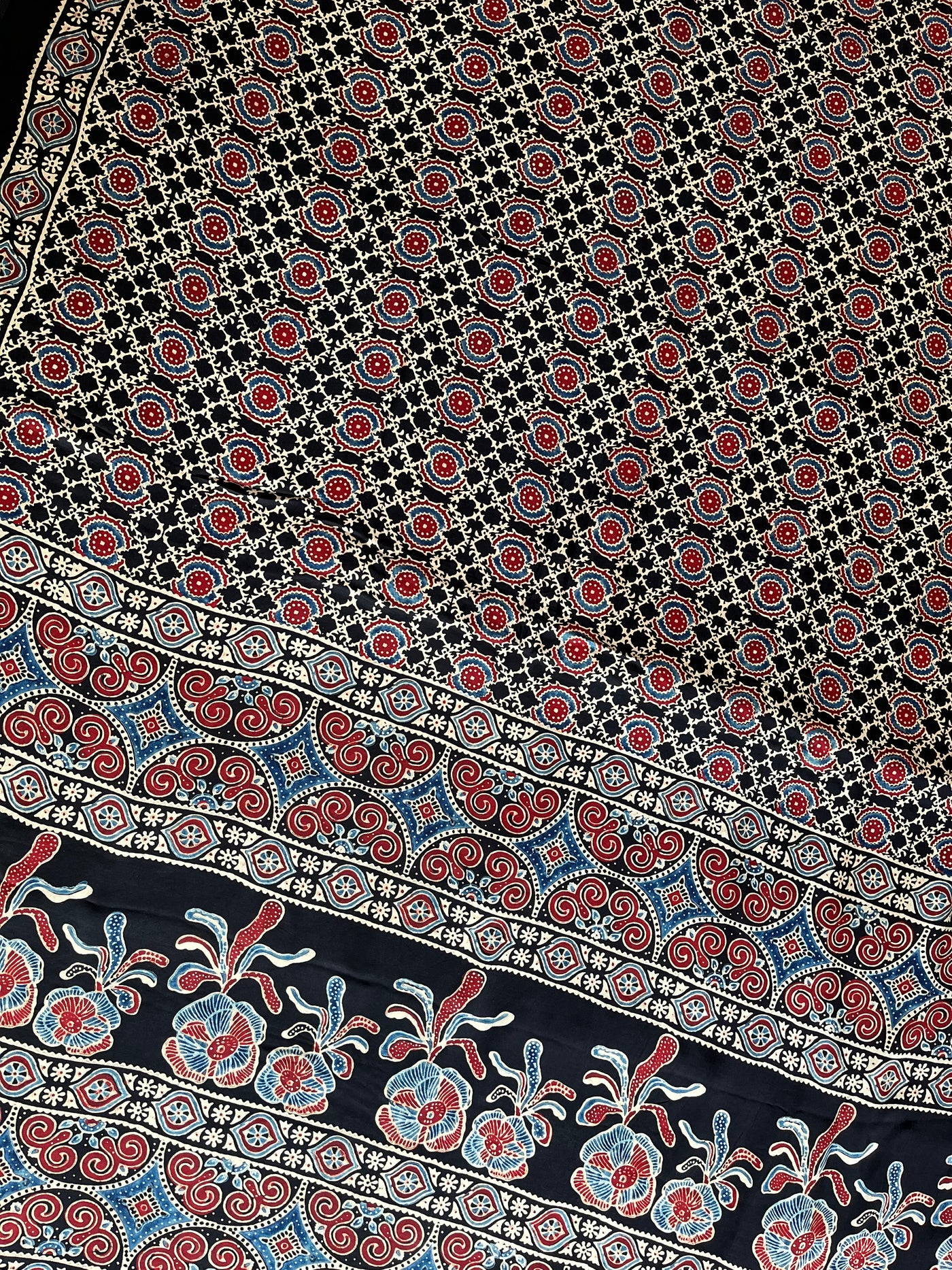 Roshandani: CREAM,HANDBLOCK AJRAKH MODAL SILK SAREE