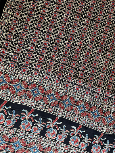Roshandani: CREAM,HANDBLOCK AJRAKH MODAL SILK SAREE