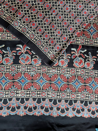 Roshandani: CREAM,HANDBLOCK AJRAKH MODAL SILK SAREE