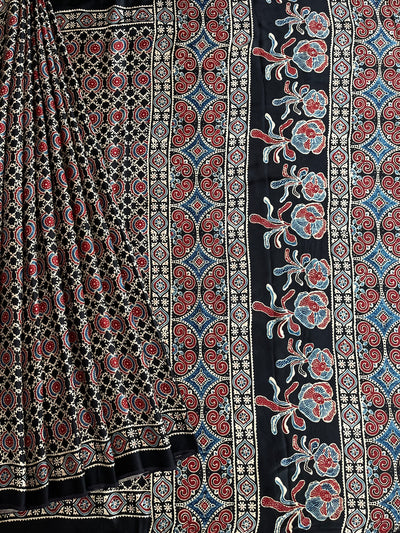 Roshandani: CREAM,HANDBLOCK AJRAKH MODAL SILK SAREE