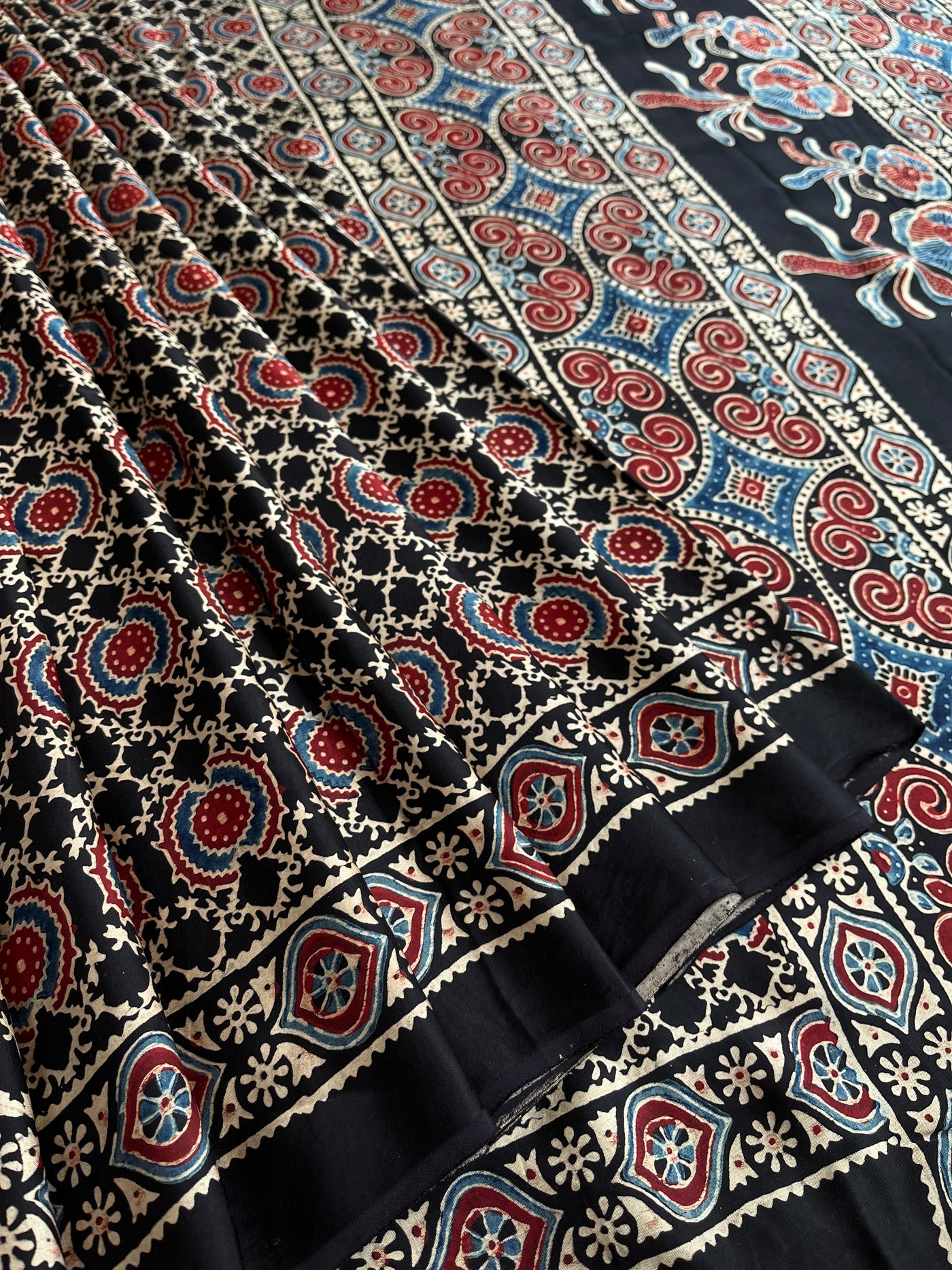 Roshandani: CREAM,HANDBLOCK AJRAKH MODAL SILK SAREE