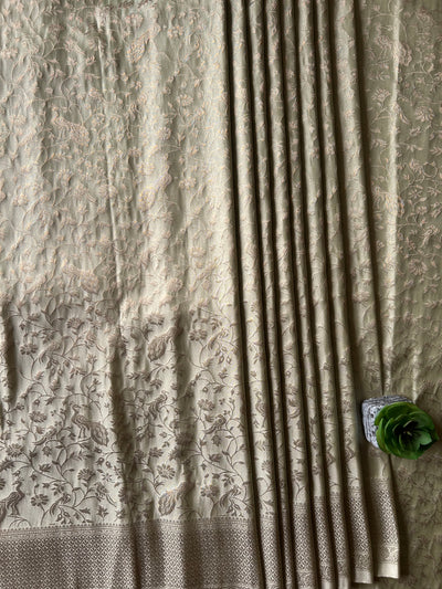 UTKARSHA: PARTY WEAR RUSSIAN SILK BANARASI SAREE WITH ALL OVER JAAL PATTERN.
