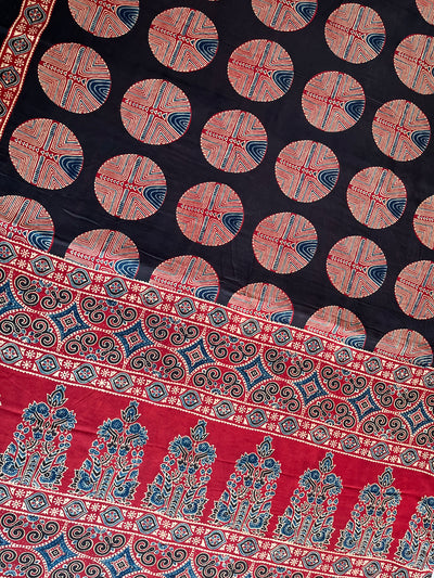 Brinda: HANDBLOCK AJRAKH MODAL SILK SAREE