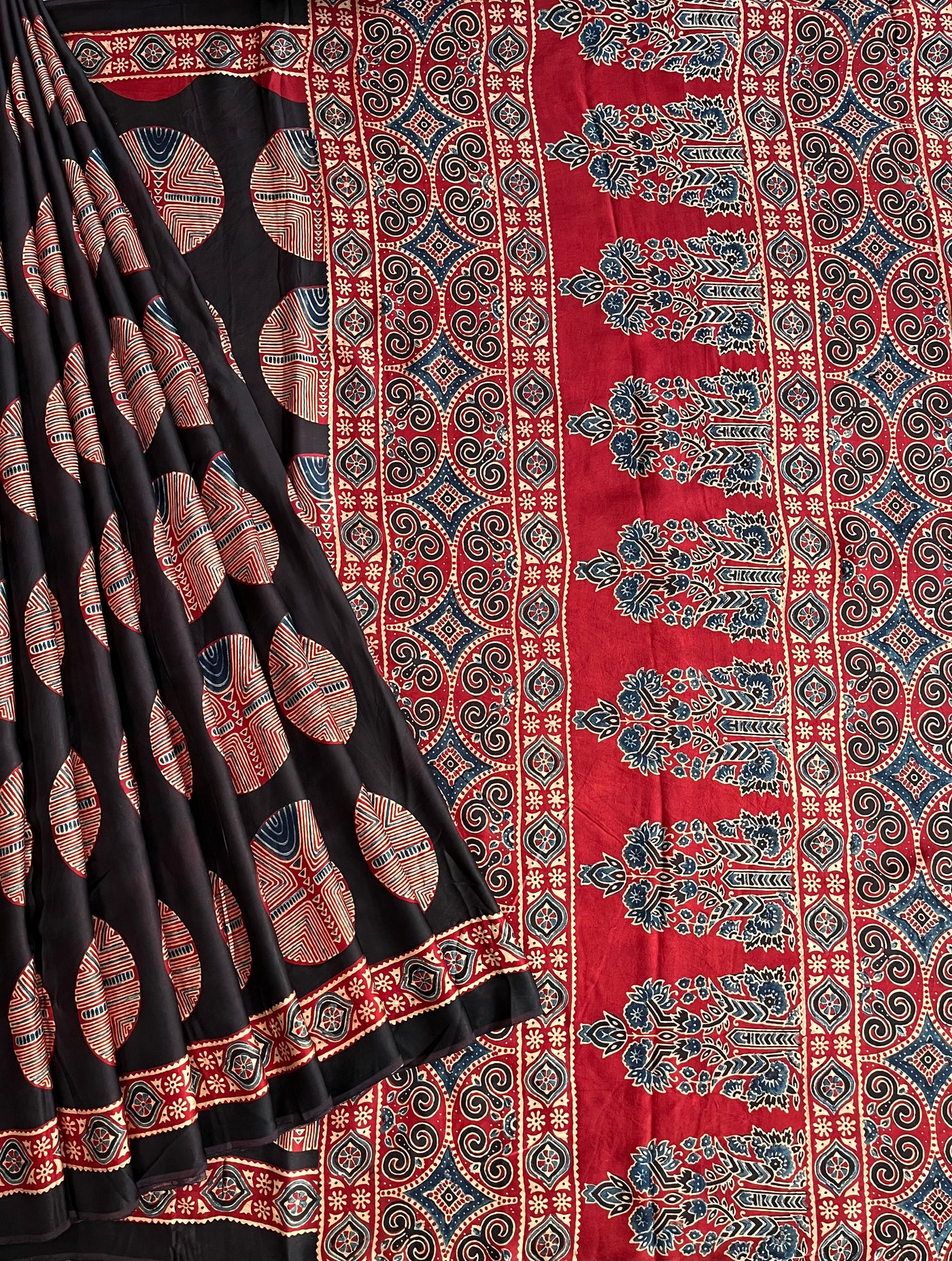 Brinda: HANDBLOCK AJRAKH MODAL SILK SAREE