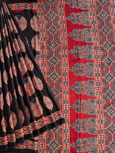 Brinda: HANDBLOCK AJRAKH MODAL SILK SAREE