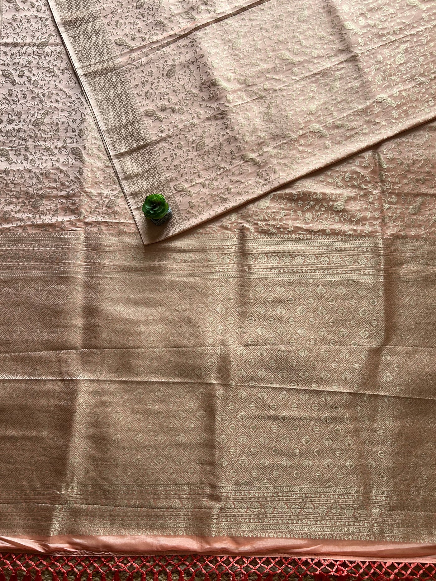 MAYA: PARTY WEAR RUSSIAN SILK BANARASI SAREE WITH ALL OVER JAAL PATTERN.