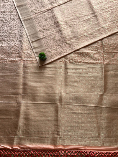 MAYA: PARTY WEAR RUSSIAN SILK BANARASI SAREE WITH ALL OVER JAAL PATTERN.