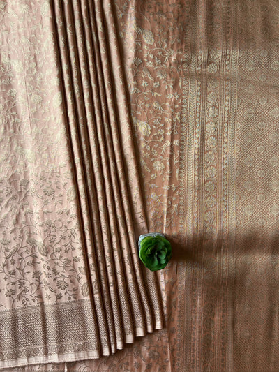 MAYA: PARTY WEAR RUSSIAN SILK BANARASI SAREE WITH ALL OVER JAAL PATTERN.