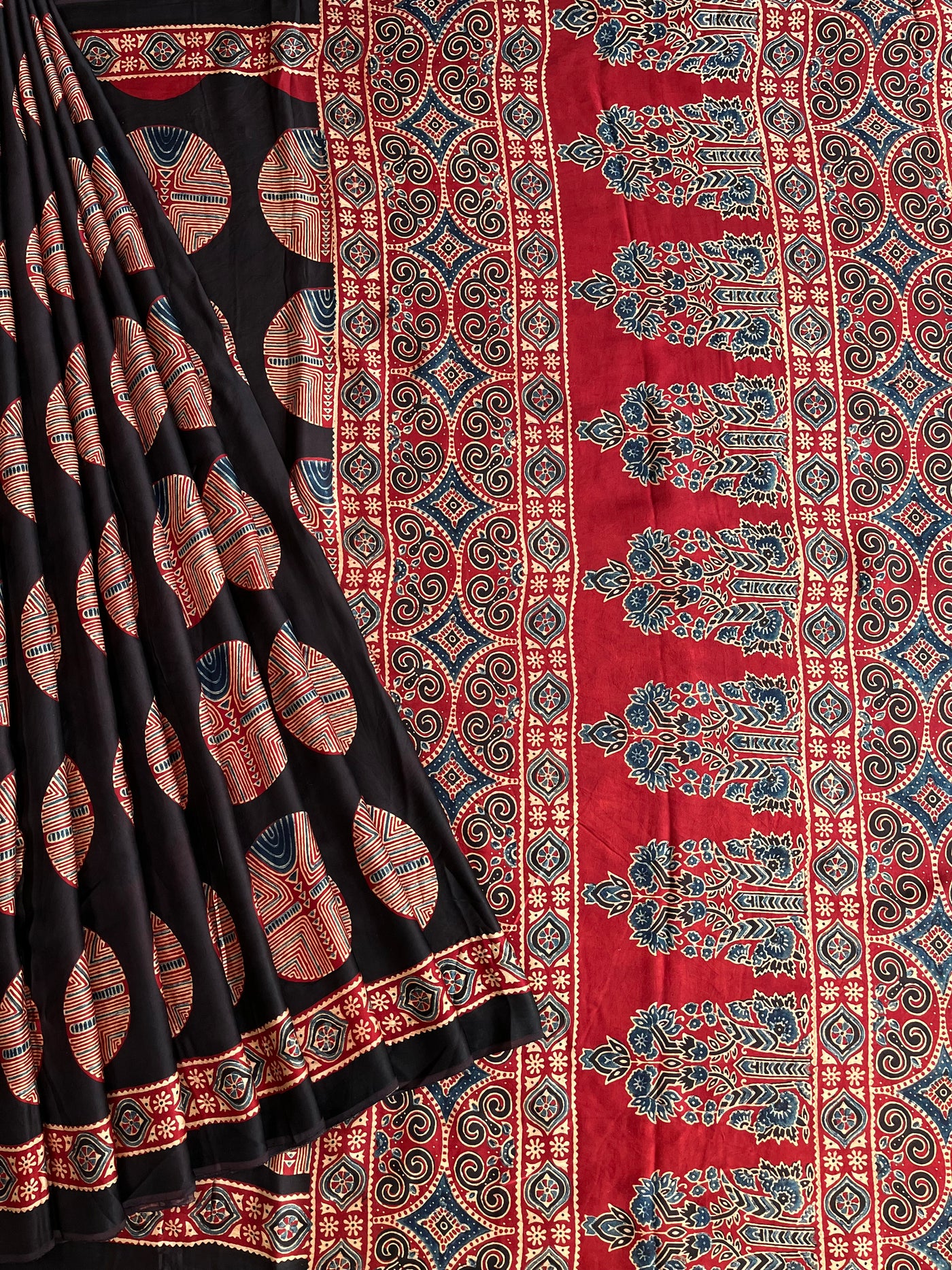 Brinda: HANDBLOCK AJRAKH MODAL SILK SAREE