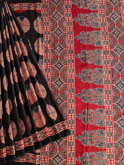 Brinda: HANDBLOCK AJRAKH MODAL SILK SAREE