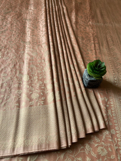 MAYA: PARTY WEAR RUSSIAN SILK BANARASI SAREE WITH ALL OVER JAAL PATTERN.