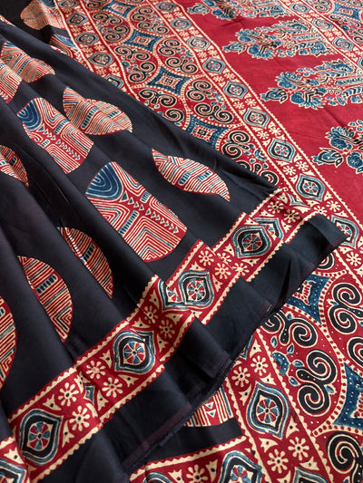 Brinda: HANDBLOCK AJRAKH MODAL SILK SAREE