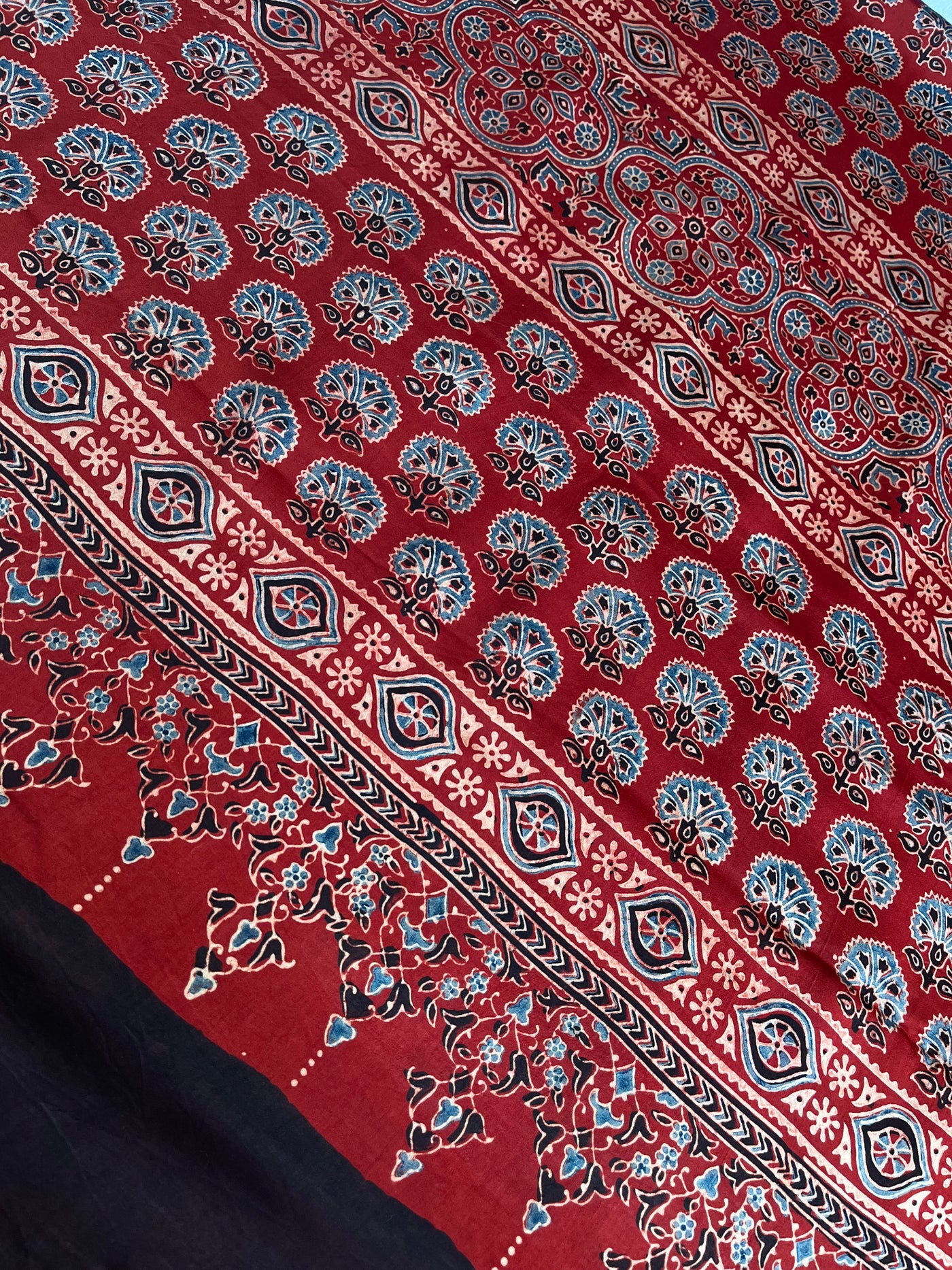 Indra: HANDBLOCK AJRAKH MODAL SILK SAREE