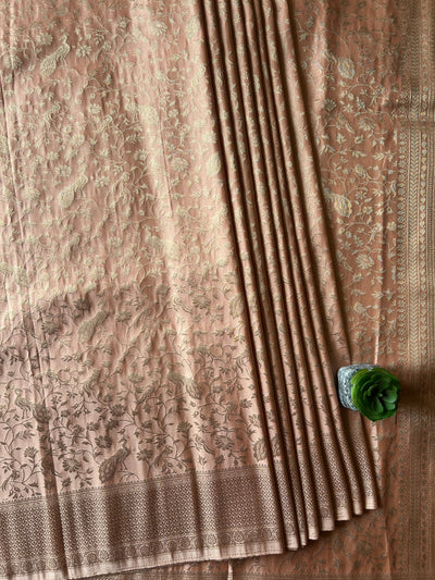MAYA: PARTY WEAR RUSSIAN SILK BANARASI SAREE WITH ALL OVER JAAL PATTERN.