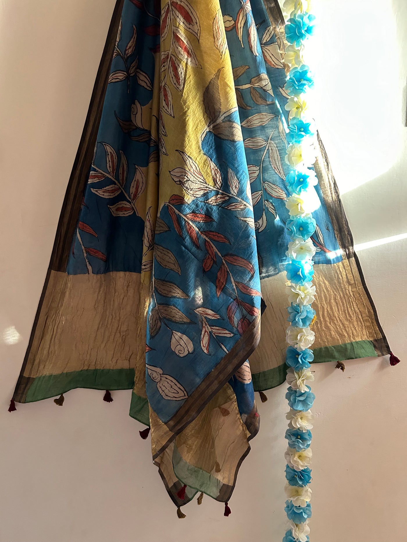 KUSUM :Hand-drawn & Hand- Painted  Penkalamkari chanderi dupatta
