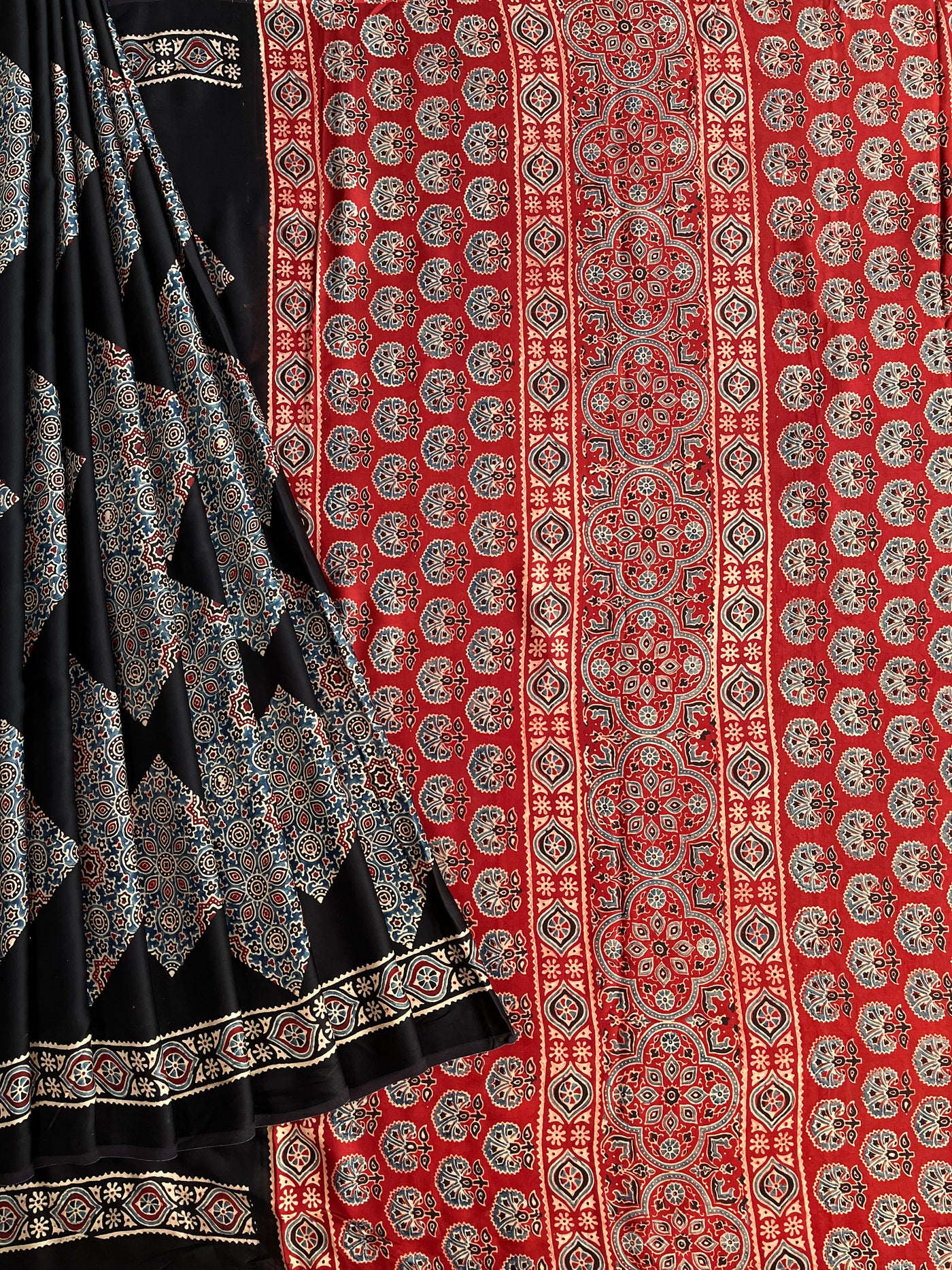 Indra: HANDBLOCK AJRAKH MODAL SILK SAREE