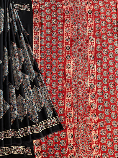 Indra: HANDBLOCK AJRAKH MODAL SILK SAREE