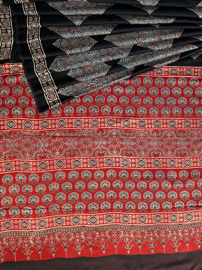 Indra: HANDBLOCK AJRAKH MODAL SILK SAREE