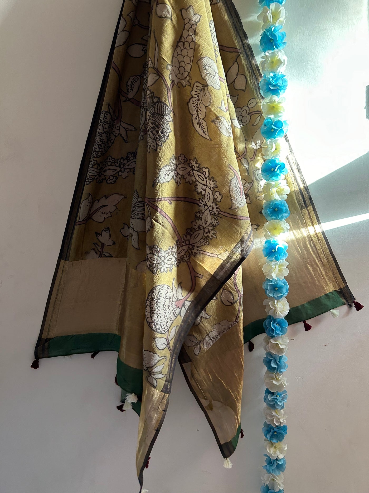 TULSI :Hand-drawn & Hand- Painted  Penkalamkari chanderi dupatta