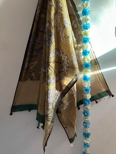 TULSI :Hand-drawn & Hand- Painted  Penkalamkari chanderi dupatta