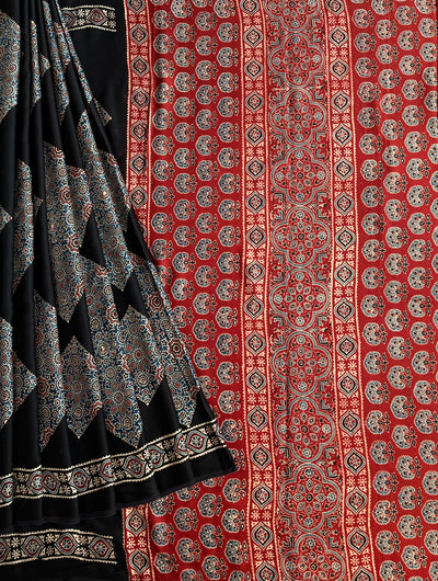 Indra: HANDBLOCK AJRAKH MODAL SILK SAREE