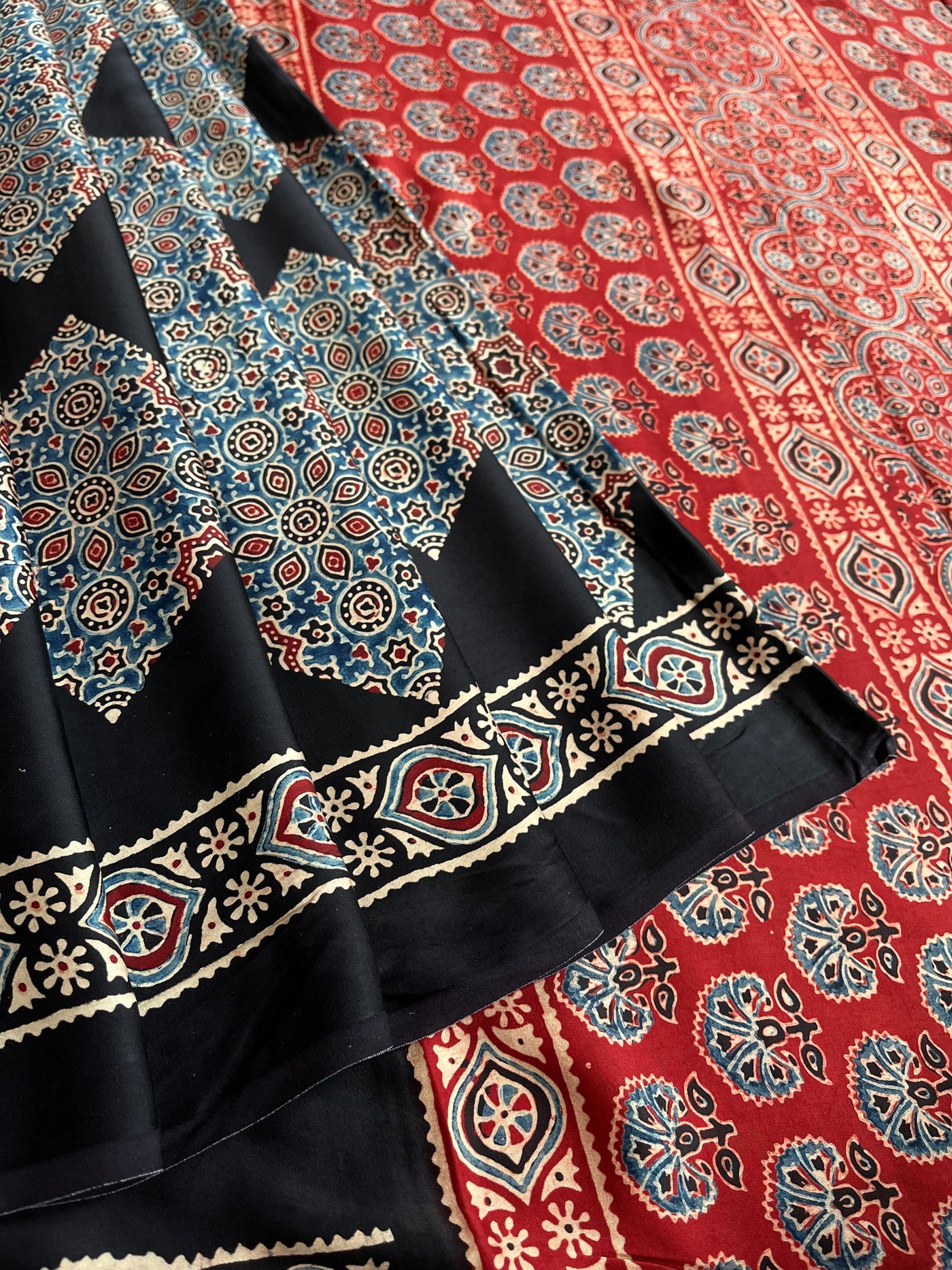 Indra: HANDBLOCK AJRAKH MODAL SILK SAREE