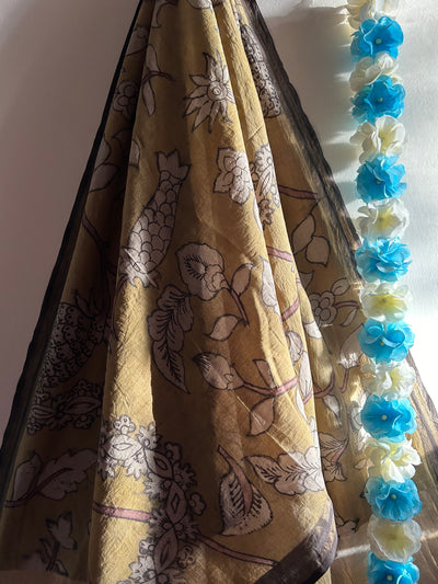 TULSI :Hand-drawn & Hand- Painted  Penkalamkari chanderi dupatta