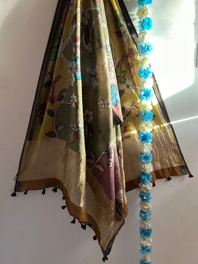 NUPUR :Hand-drawn & Hand- Painted  Penkalamkari chanderi dupatta