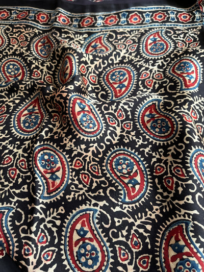 Sunhari : HANDBLOCK AJRAKH MODAL SILK SAREE