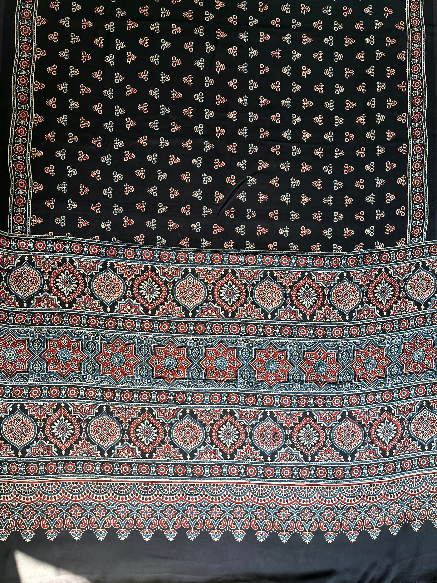 Sunhari : HANDBLOCK AJRAKH MODAL SILK SAREE