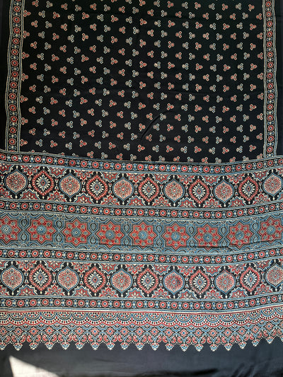 Sunhari : HANDBLOCK AJRAKH MODAL SILK SAREE