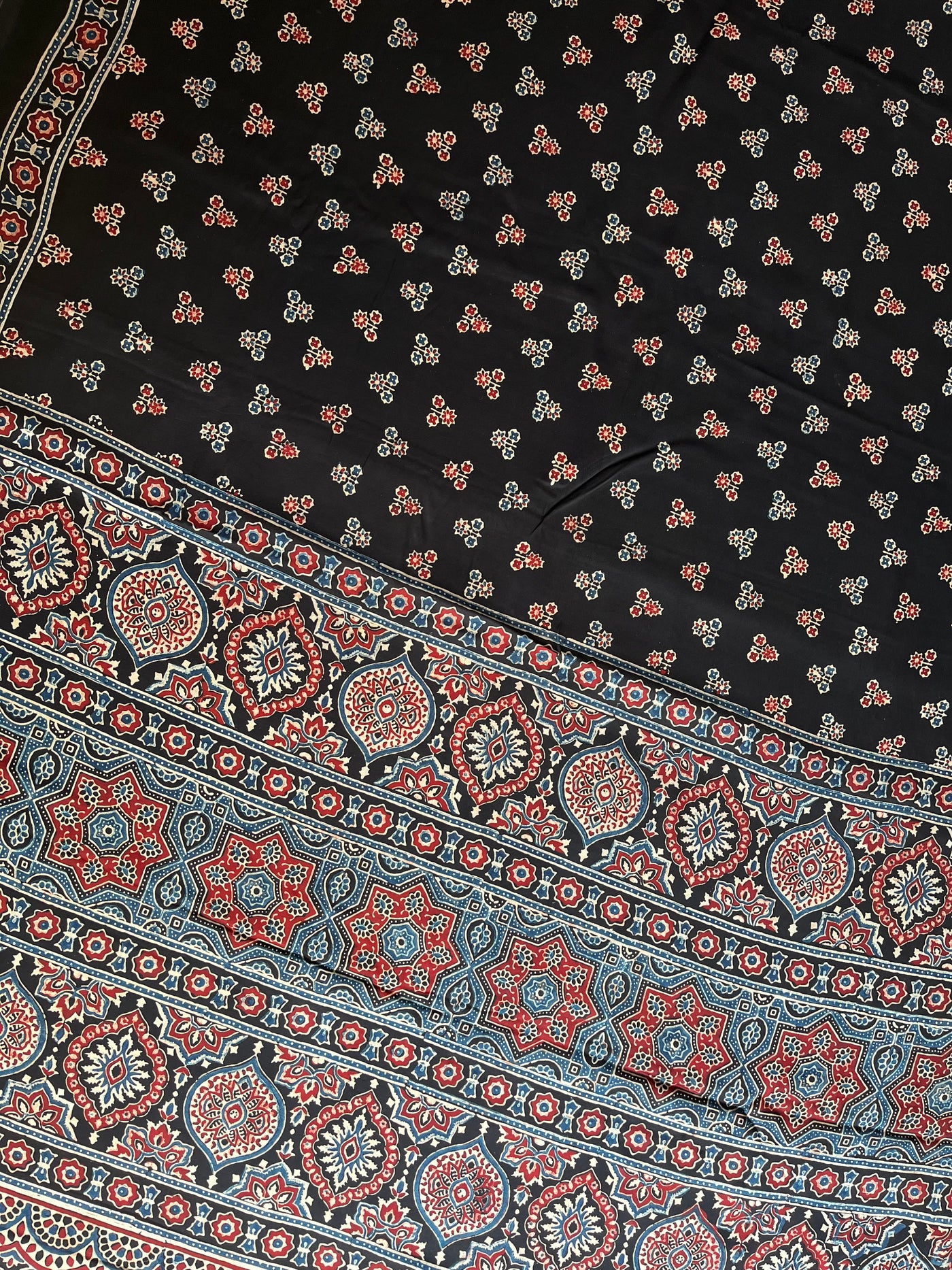 Sunhari : HANDBLOCK AJRAKH MODAL SILK SAREE