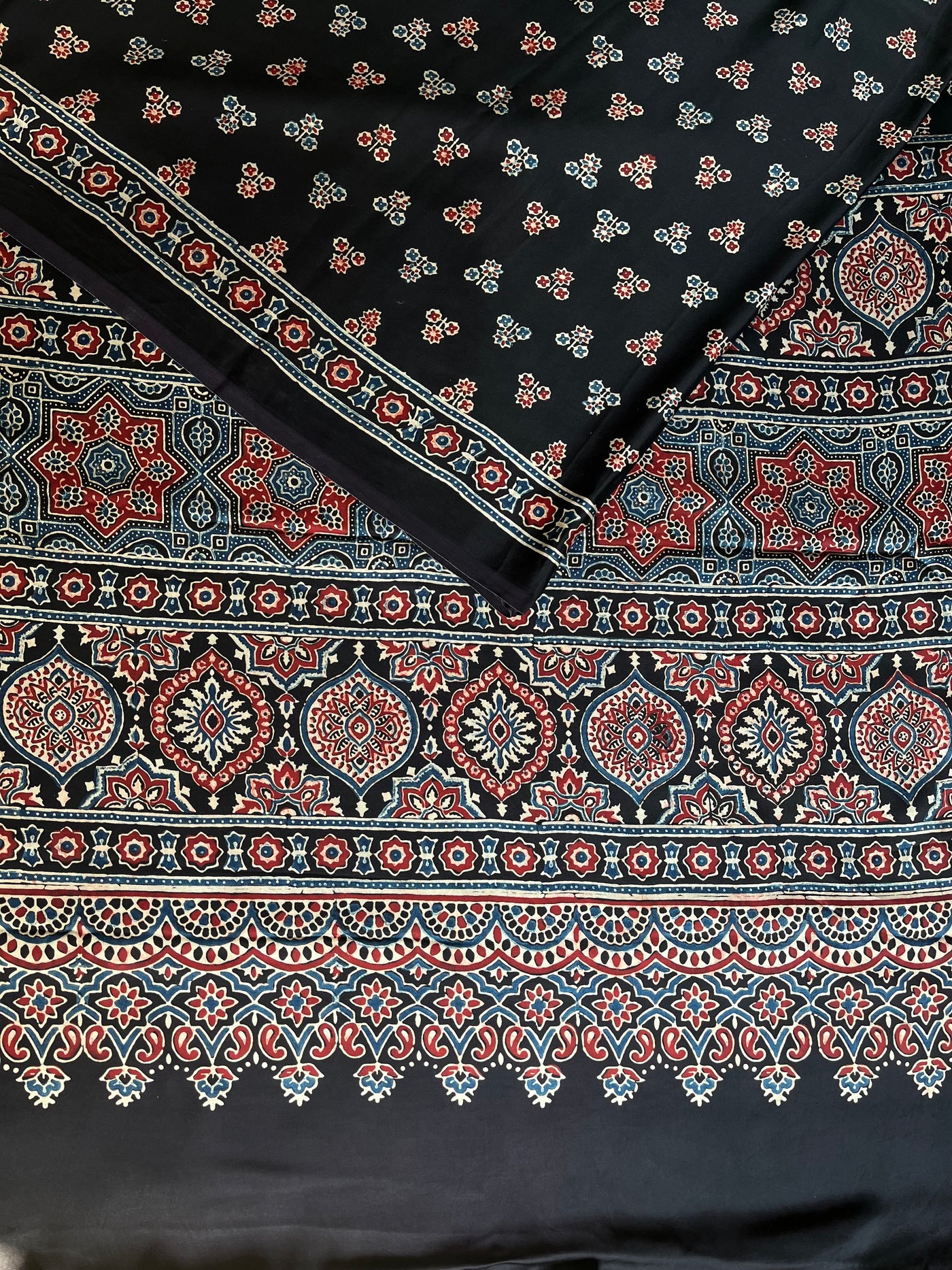 Sunhari : HANDBLOCK AJRAKH MODAL SILK SAREE