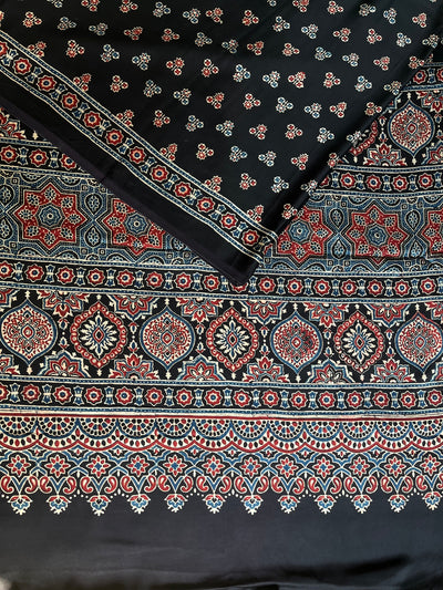 Sunhari : HANDBLOCK AJRAKH MODAL SILK SAREE