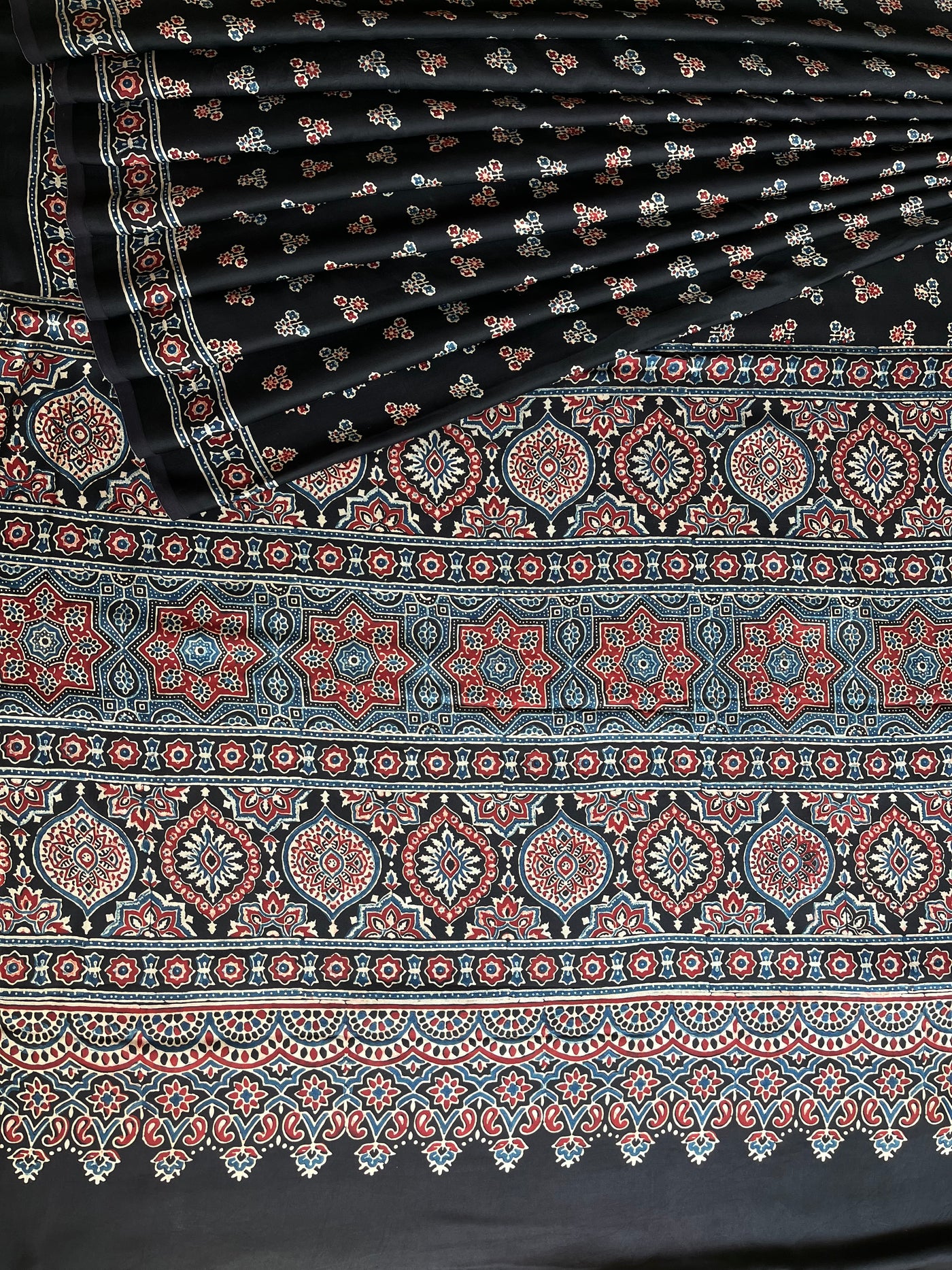 Sunhari : HANDBLOCK AJRAKH MODAL SILK SAREE