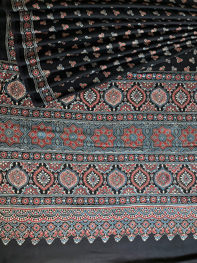 Sunhari : HANDBLOCK AJRAKH MODAL SILK SAREE