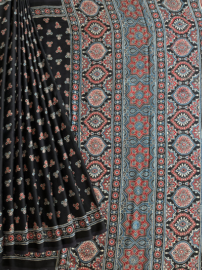 Sunhari : HANDBLOCK AJRAKH MODAL SILK SAREE