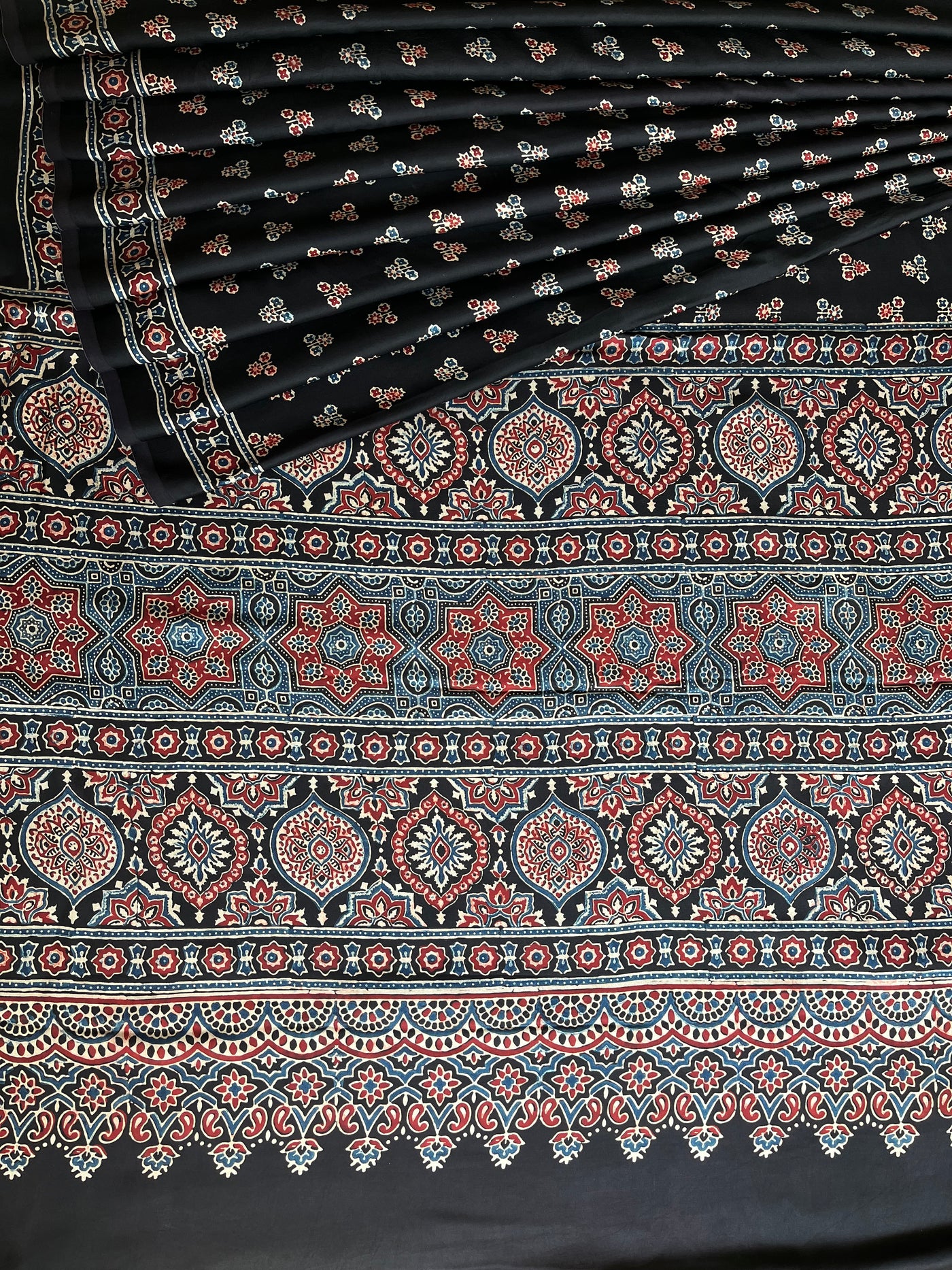 Sunhari : HANDBLOCK AJRAKH MODAL SILK SAREE