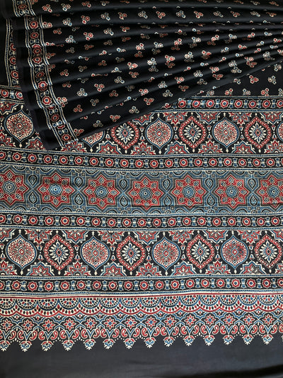 Sunhari : HANDBLOCK AJRAKH MODAL SILK SAREE