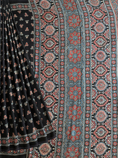 Sunhari : HANDBLOCK AJRAKH MODAL SILK SAREE