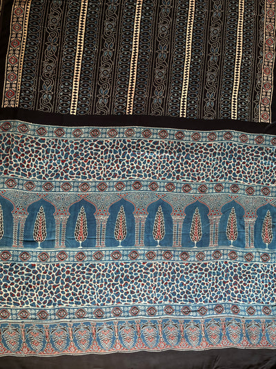 MIRZA: HAND BLOCK AJRAKH MODAL SILK SAREE